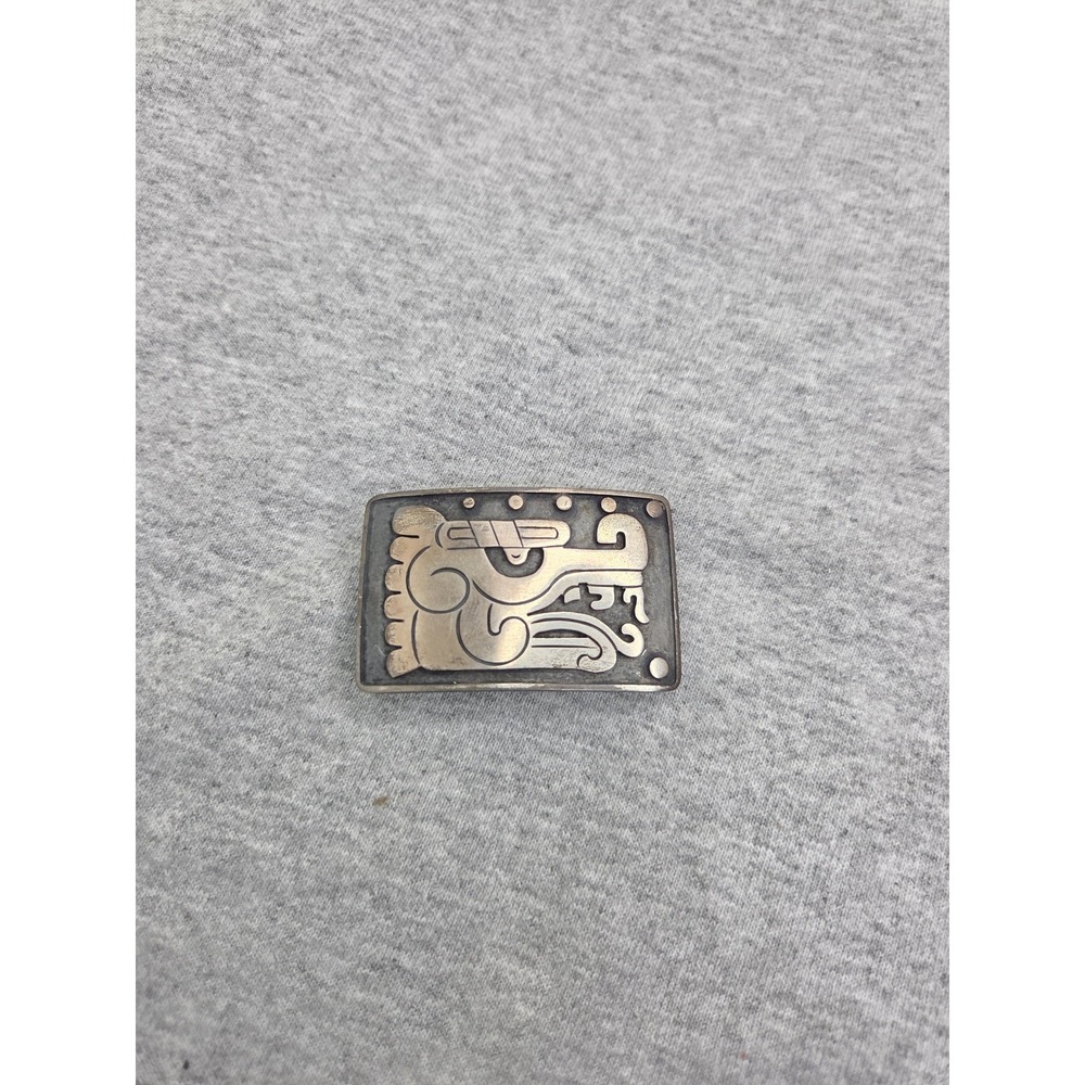 Sterling Silver Handmade Mesoamerican Snake Serpent Head Belt Buckle Signed FBM